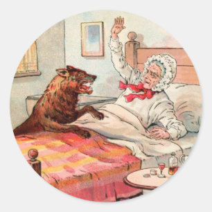 Adesivo Redondo Desenho do vintage: Avó e o lobo