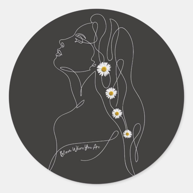 Adesivo Redondo Desenho em Linha da Arte da Mulher - Bloom onde vo (Frente)