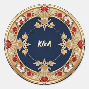 Adesivo Redondo Desenho Floral Circular Dourado Ornamentado