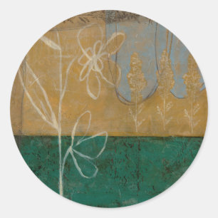 Adesivo Redondo Desenho Floral com flor selvagem e plantas