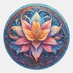 Adesivo Redondo Desenho Floral de Mandala Colorido