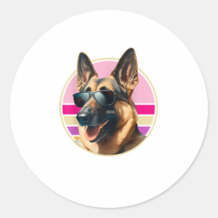 Adesivo Redondo Desenho Funcional De Cachorro De German shepherd F