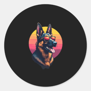 Adesivo Redondo Desenho Funcional De Cachorro De German shepherd F