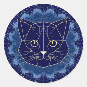 Adesivo Redondo Desenho Geométrico de Gato Rodeado por Estrelas Do