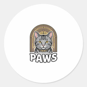 Adesivo Redondo Desenho Gráfico Estilo de Gravura de Patas de Gato