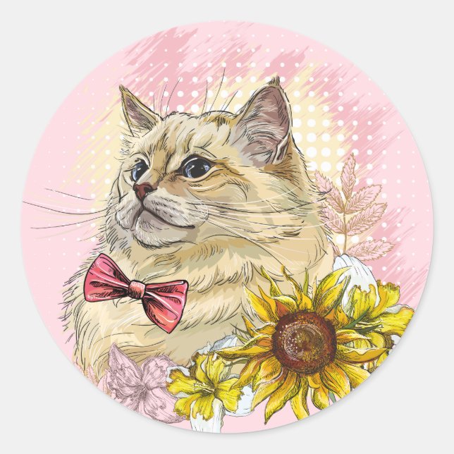 Adesivo Redondo Desenho manual de um gato vermelho engraçado, Ragd (Frente)