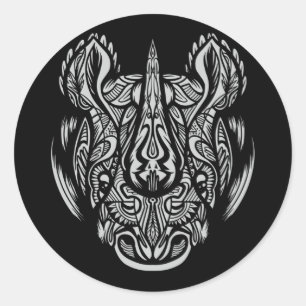 Adesivo Redondo desenho ornamental de rosto de rinoceronte