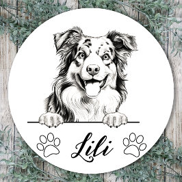 Adesivo Redondo Desenho Personalizado à Mão de Australian Shepherd