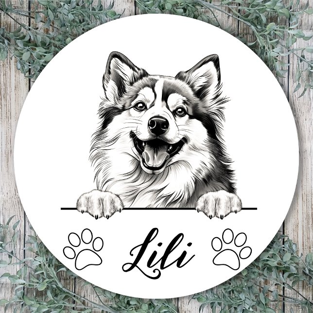 Adesivo Redondo Desenho Personalizado à Mão de Cão Pomsky (Criador carregado)