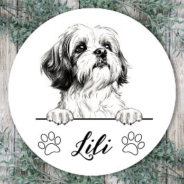 Adesivo Redondo Desenho Personalizado à Mão de Cão Shih Tzu