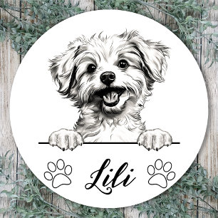 Adesivo Redondo Desenho Personalizado à Mão do Cão Pomapoo