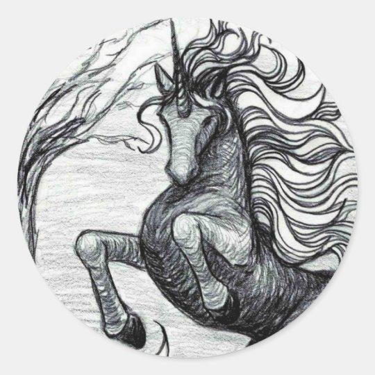 Adesivo Redondo Desenho preto & branco do unicórnio preto dos |  Zazzle.com.br