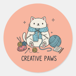 Adesivo Redondo Desenho Simples de Linha de Gato Reproduzível
