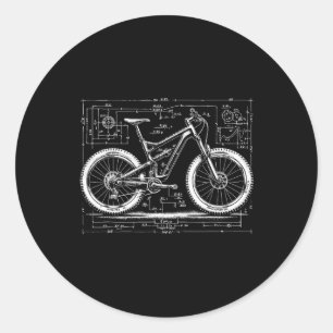 Adesivo Redondo Desenho Técnico de Bicicleta de Montanha Para Para