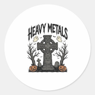 Adesivo Redondo Desenho Vetorial Cemitério de Halloween de Metais