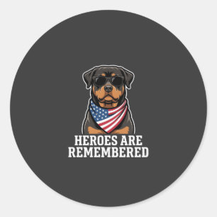 Adesivo Redondo Desenho Vetorial de Cão Herói Rottweiler Patriótic