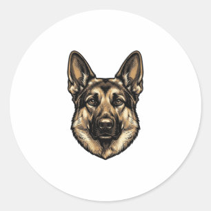 Adesivo Redondo Desenho Vetorial de Cão Pastor em Gravura Antiga_1