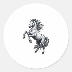 Adesivo Redondo Desenho Vetorial de Cavalo Empinado com Gravação A