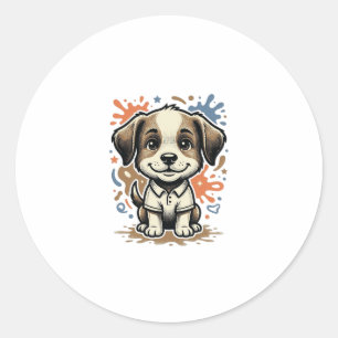 Adesivo Redondo Desenho Vetorial de Gravação de Splash de Cachorri