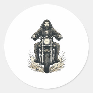 Adesivo Redondo Desenho Vetorial de Motociclista com Gravação Anti