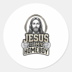 Adesivo Redondo Desenho Vetorial Gravado Vintage Jesus É Meu Amigo