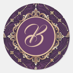 Adesivo Redondo Desenho Vintage Elegante Roxo Dourado
