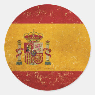 Adesivo Redondo Desenho Vintage Grunge da Bandeira Espanhola