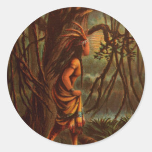 Adesivo Redondo Desenho Vintage: Pocahontas, A Princesa Indiana