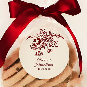 Adesivo Redondo Desenhos à Mão Florais Casamento