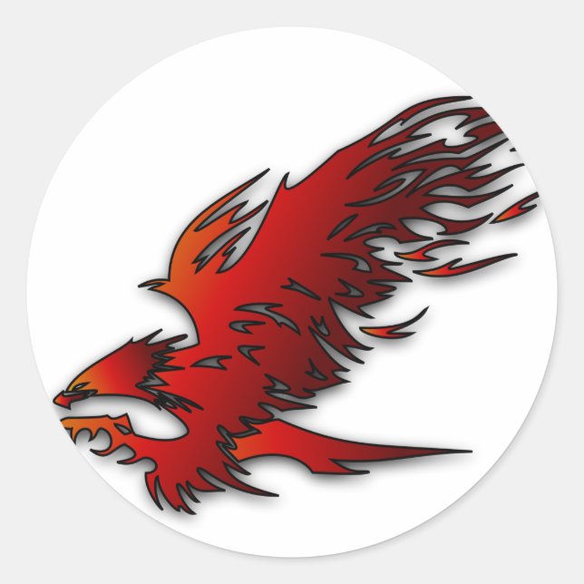 Adesivo Redondo Desenhos animados coloridos vermelhos e falcão (Frente)