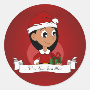 Adesivo Redondo Desenhos animados da menina do Natal