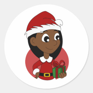 Adesivo Redondo Desenhos animados da menina do Natal