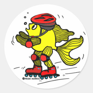 Adesivo Redondo Desenhos animados de patinagem engraçados dos