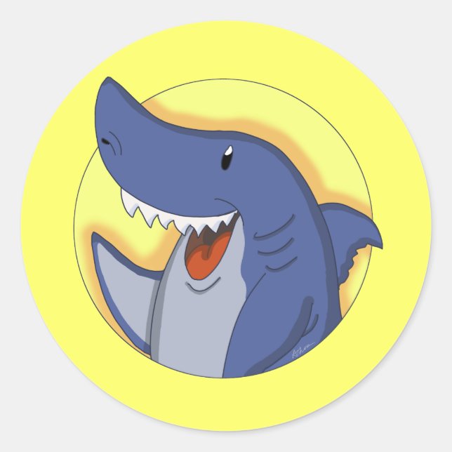 Adesivo Redondo Desenhos animados de sorriso do tubarão azul (Frente)