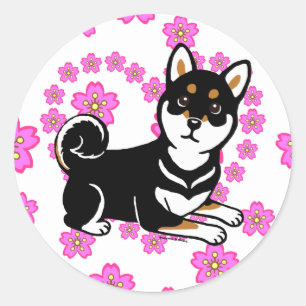 Adesivo Redondo Desenhos animados do cão de Kuro Shiba Inu