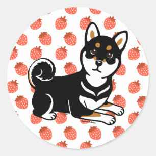 Adesivo Redondo Desenhos animados do cão de Kuro Shiba Inu