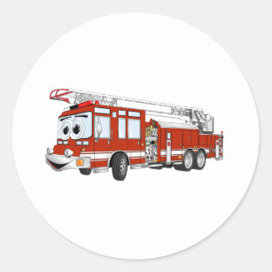 Adesivo Redondo Desenhos animados do carro de bombeiros de gancho