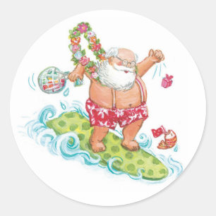 Adesivo Redondo Desenhos animados do natal vintage que surfam