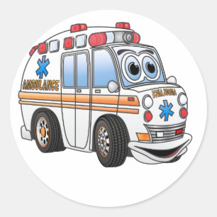 Adesivo Redondo Desenhos animados engraçados da ambulância