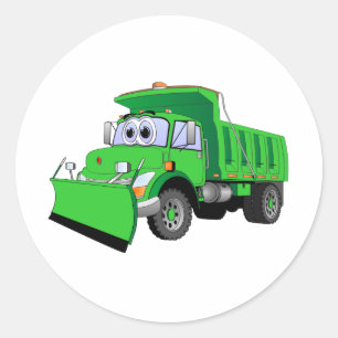 Adesivo Redondo Desenhos animados verdes do arado de neve