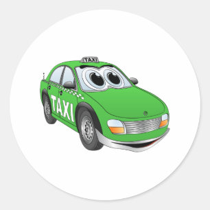 Adesivo Redondo Desenhos animados verdes do táxi de táxi