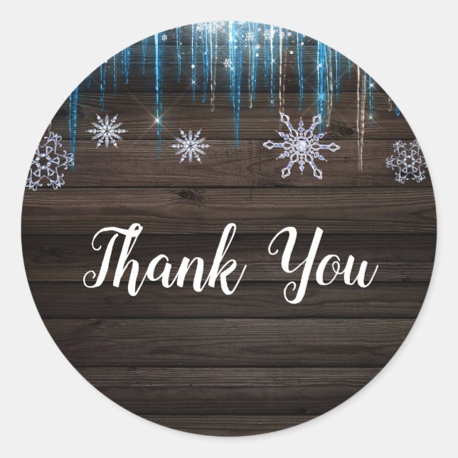 Adesivo Redondo Desenhos Congelados, Inverno Wonderland Wood Party (Frente)