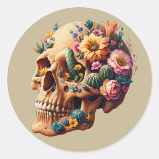 Adesivo Redondo Desert Bloom Skull (Frente)