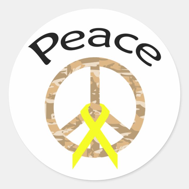 Adesivo Redondo Desert Camo Peace Ribbon & Word (Frente)