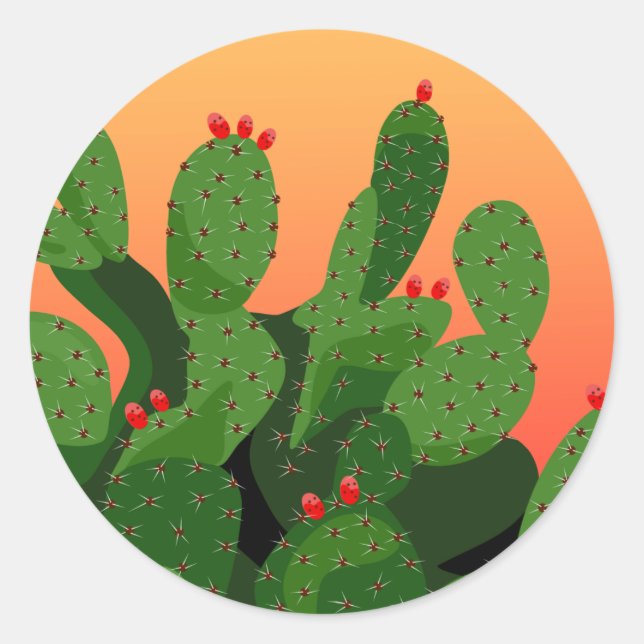 Adesivo Redondo Desert Prickly Pear Cactus Sunset (Frente)