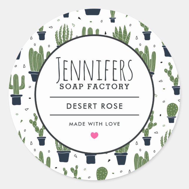 Adesivo Redondo Deserto De Cactus Verde Escuro Candle Soap Scent (Frente)