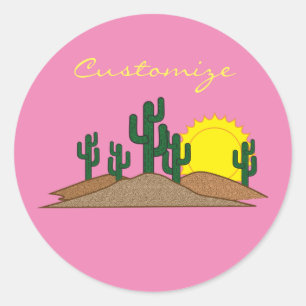 Adesivo Redondo Deserto de Saguaro Cactus Verde