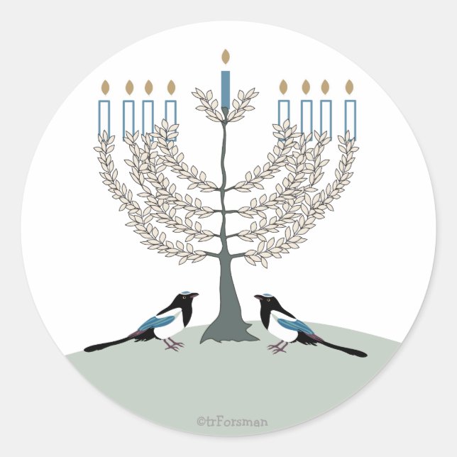 Adesivo Redondo DESERTO LIFE Hanukkah 2 Magpies/menorah (Frente)