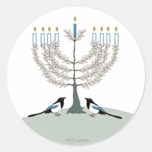 Adesivo Redondo DESERTO LIFE Hanukkah 2 Magpies/menorah