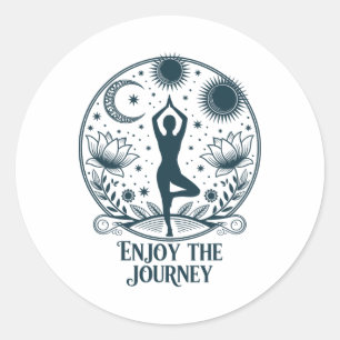 Adesivo Redondo Desfrute A Jornada Yoga Meditação Celestial Paz